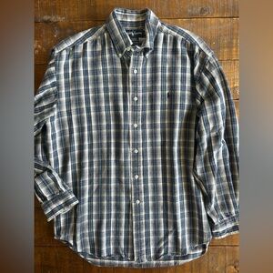 Ralph Lauren Blaire Blue Plaid Flannel Button Down‎ Shirt Medium